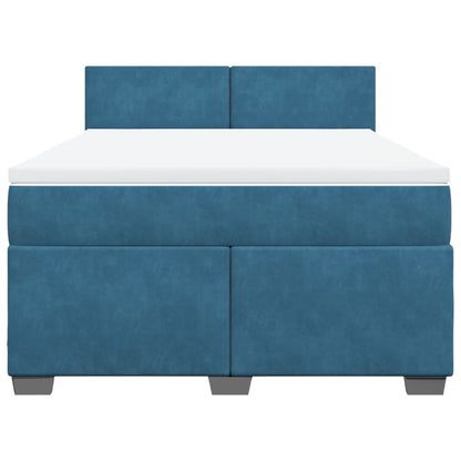 Cama boxspring com colchão 140x190 cm veludo azul