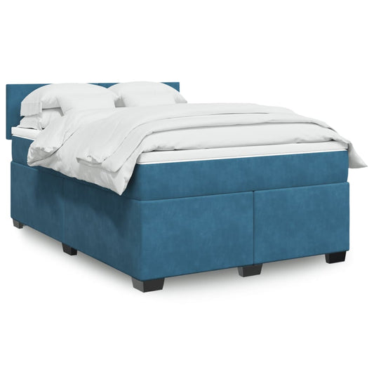 Cama boxspring com colchão 140x190 cm veludo azul