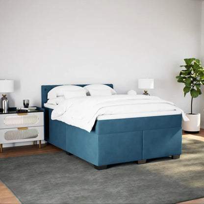 Cama boxspring com colchão 140x190 cm veludo azul