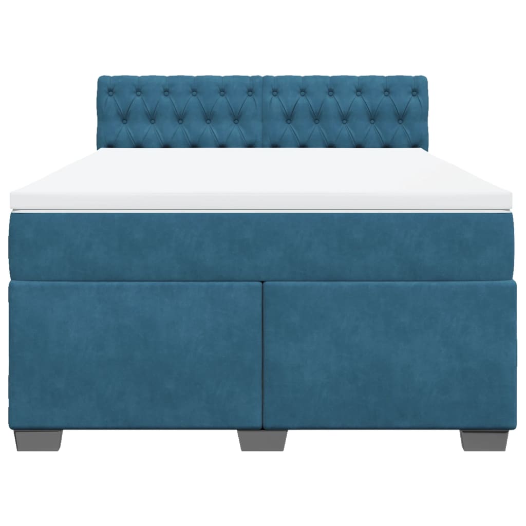 Cama boxspring com colchão 140x190 cm veludo azul