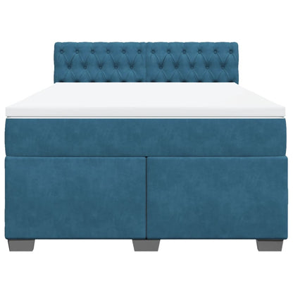 Cama boxspring com colchão 140x190 cm veludo azul