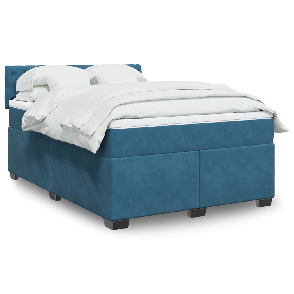 Cama boxspring com colchão 140x190 cm veludo azul