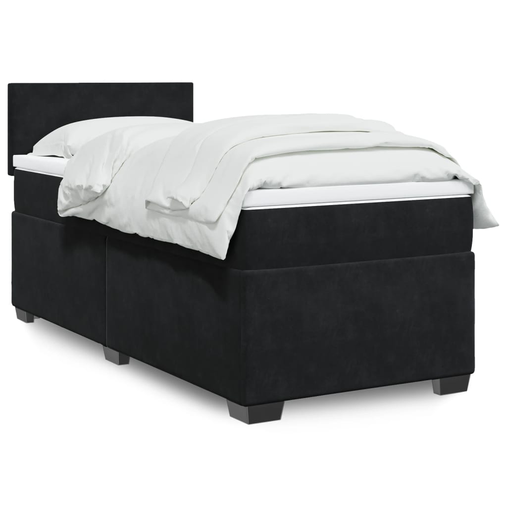 Cama box spring com colchão solteiro veludo preto