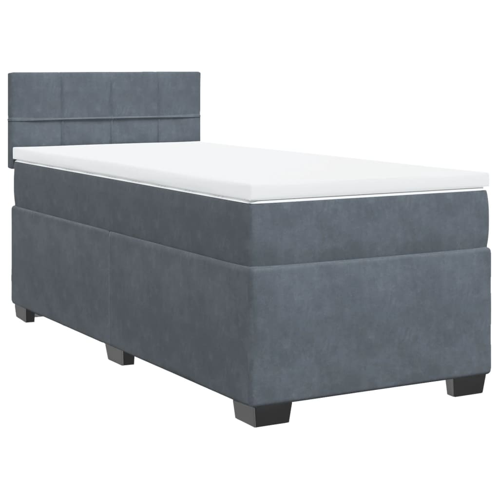 Cama box spring com colchão solteiro veludo cinzento-escuro