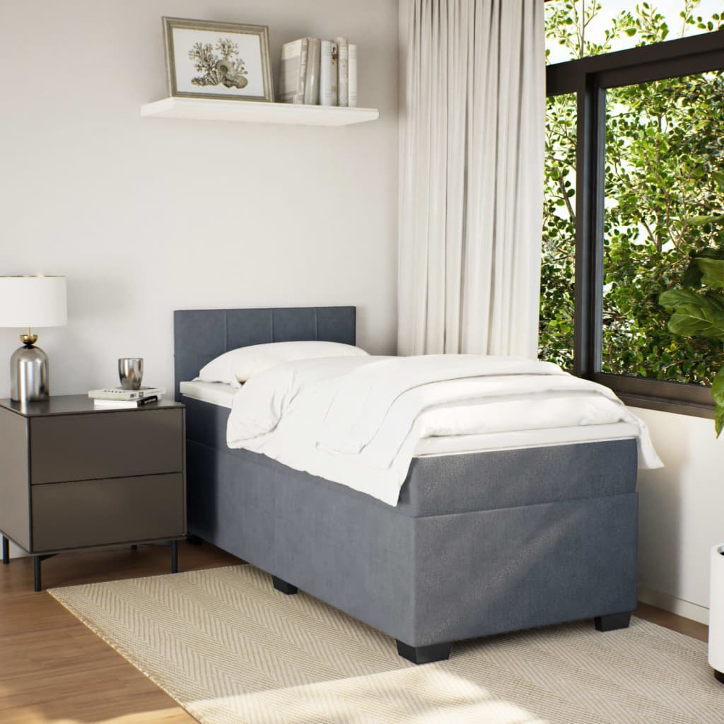 Cama box spring com colchão solteiro veludo cinzento-escuro