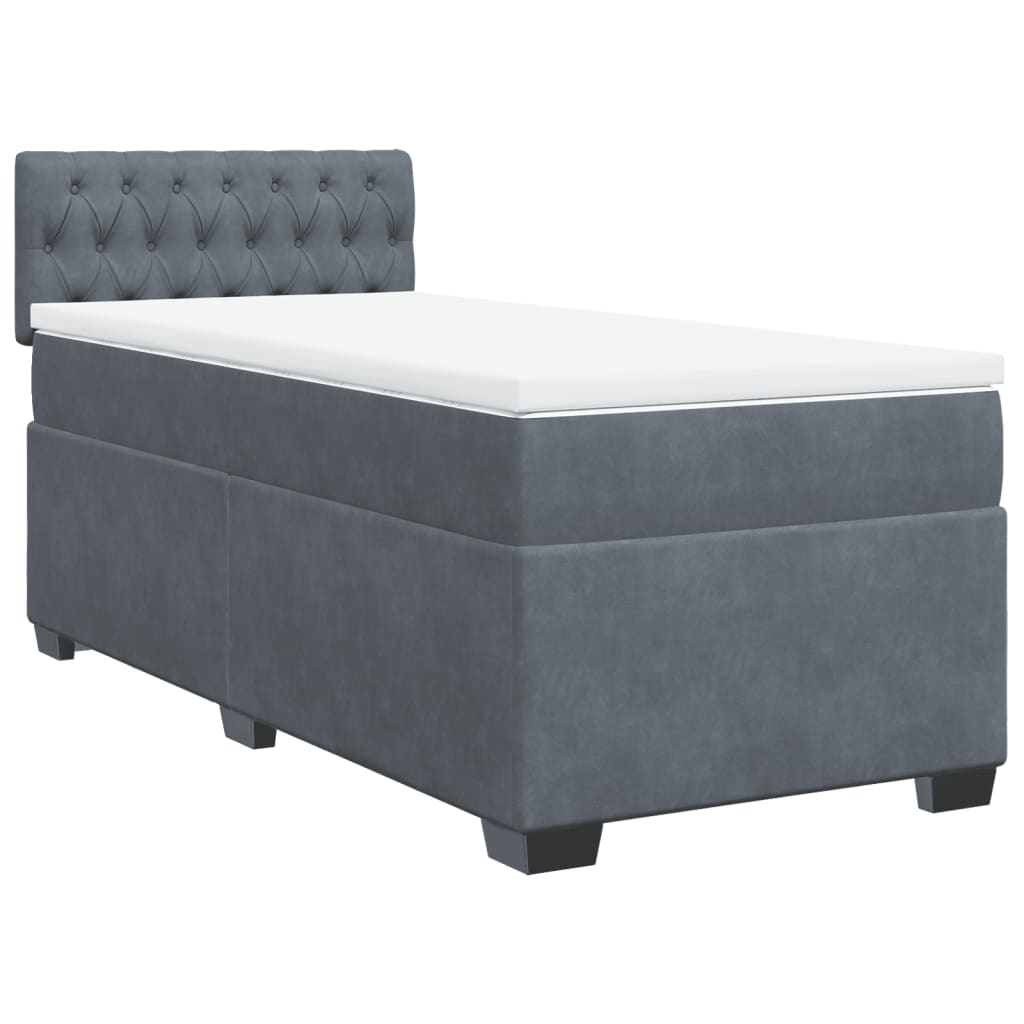 Cama box spring com colchão solteiro veludo cinzento-escuro