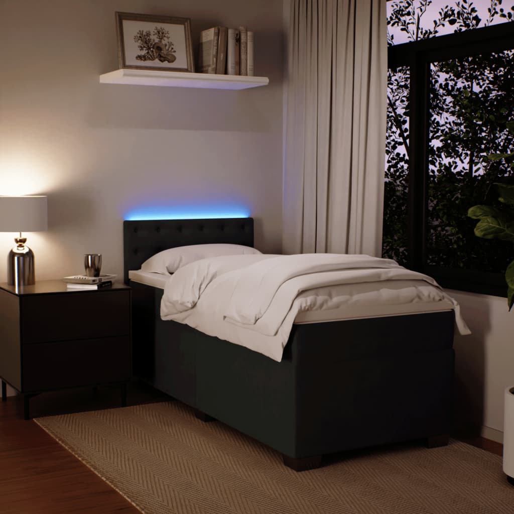 Cama Box Spring com Colchão de Solteiro - Veludo Preto - Com Luzes Led