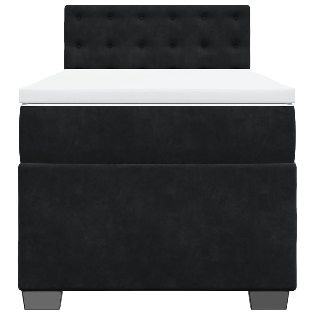 Cama Box Spring com Colchão de Solteiro - Veludo Preto - Com Luzes Led