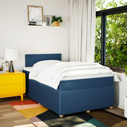 Cama boxspring com colchão 120x190 cm tecido azul