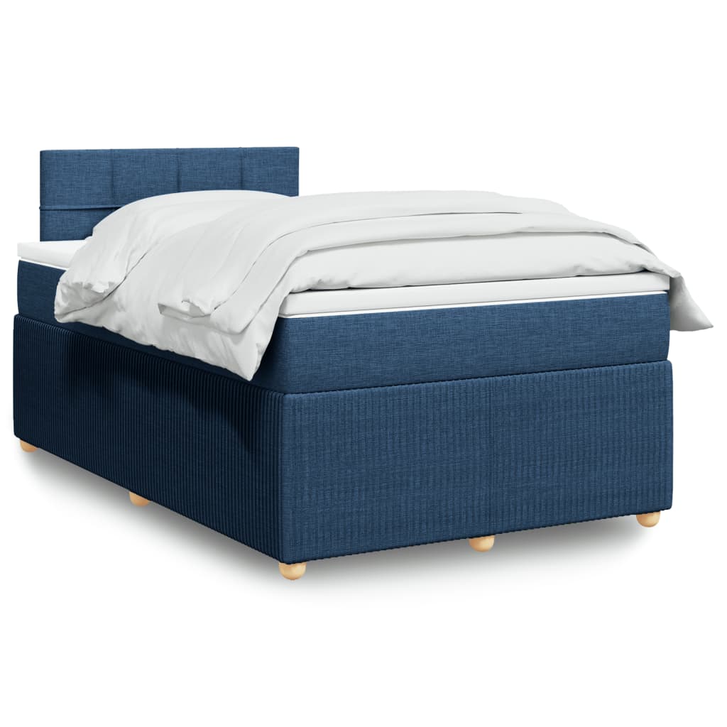 Cama boxspring com colchão 120x190 cm tecido azul