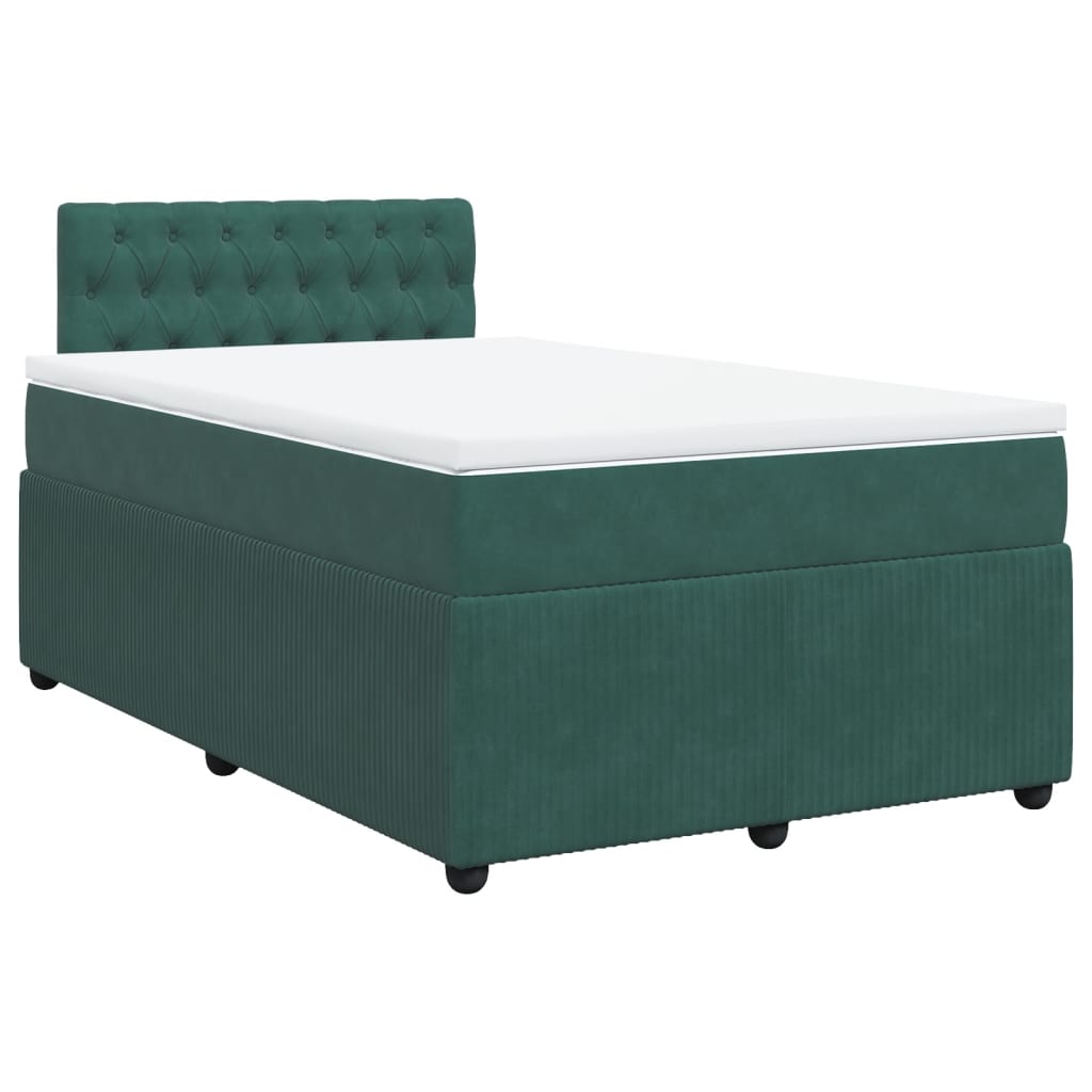 Cama boxspring com colchão 120x190 cm veludo verde-escuro