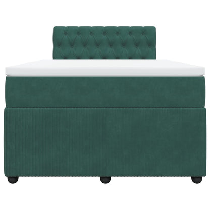 Cama boxspring com colchão 120x200 cm veludo verde-escuro