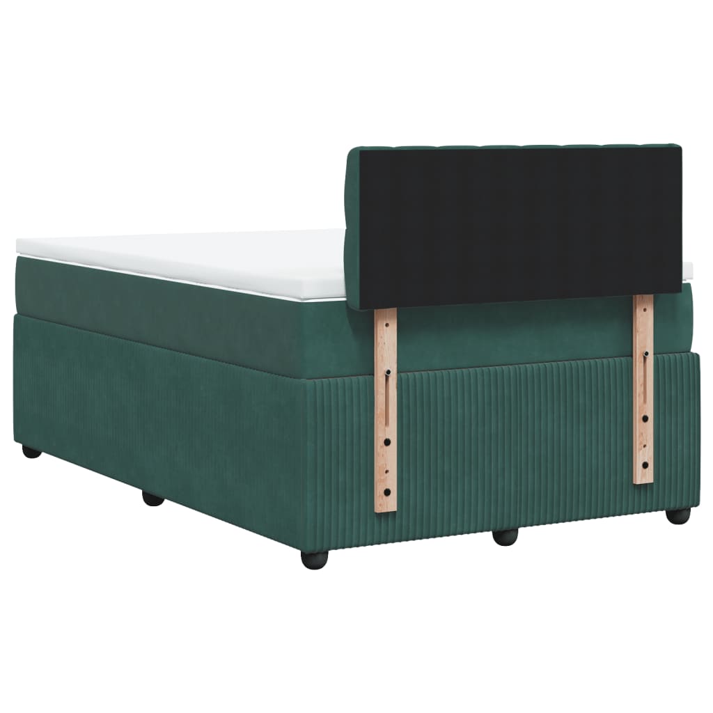 Cama boxspring com colchão 120x200 cm veludo verde-escuro