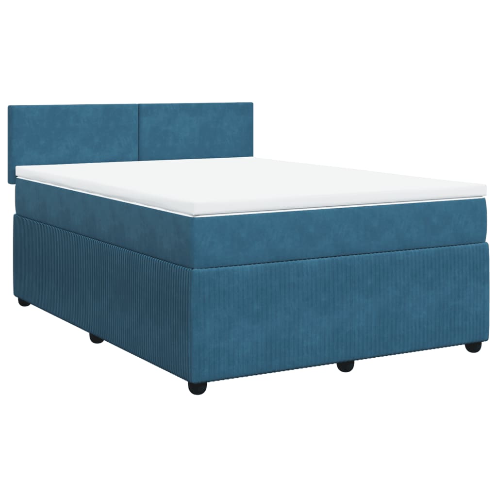 Cama boxspring com colchão 140x190 cm veludo azul