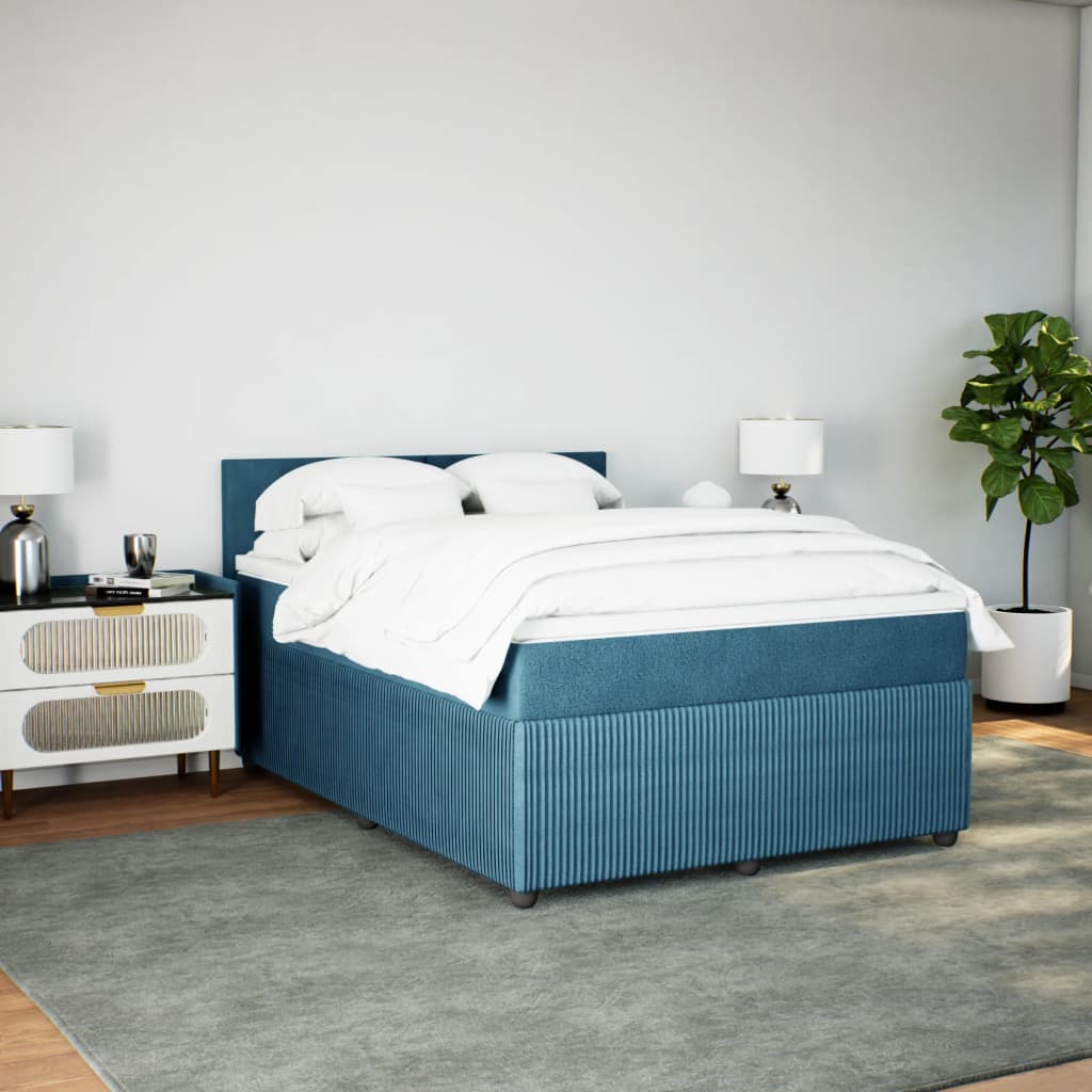 Cama boxspring com colchão 140x190 cm veludo azul