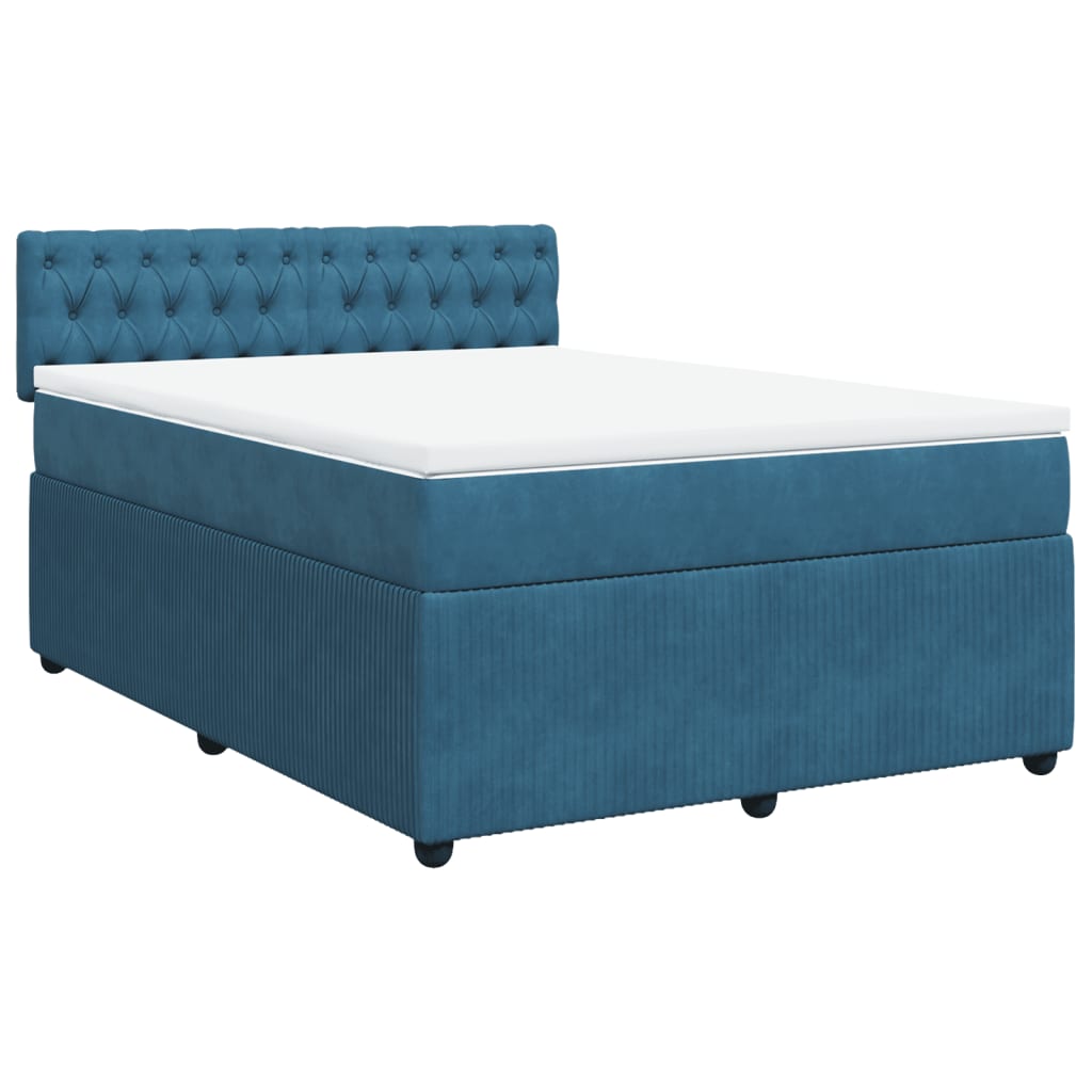 Cama boxspring com colchão 140x190 cm veludo azul