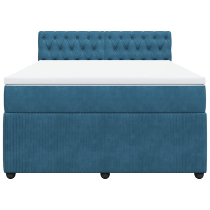 Cama boxspring com colchão 140x190 cm veludo azul