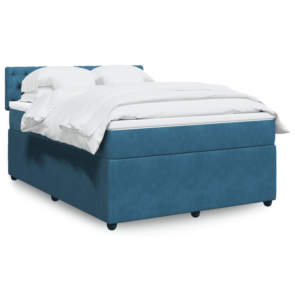 Cama boxspring com colchão 140x190 cm veludo azul