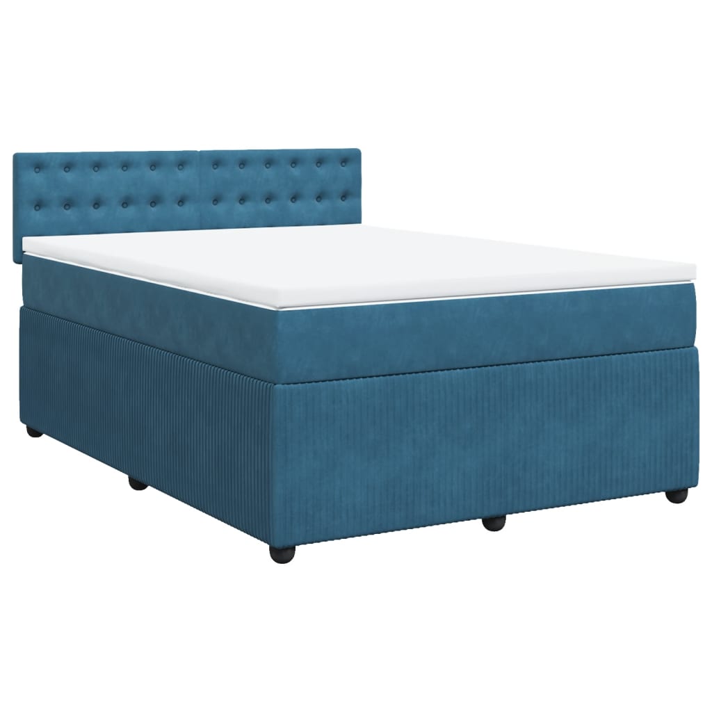 Cama boxspring com colchão 140x190 cm veludo azul