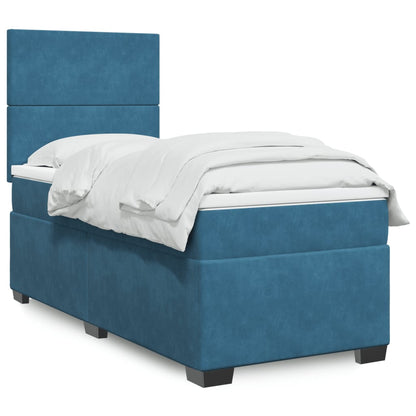 Cama boxspring com colchão 90x190 cm veludo azul