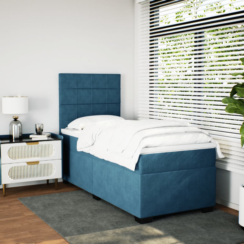 Cama boxspring com colchão 100x200 cm veludo azul