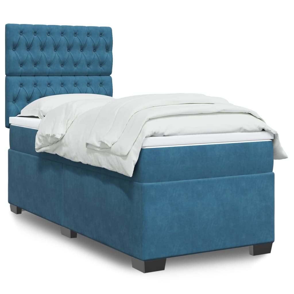 Cama boxspring com colchão 100x200 cm veludo azul