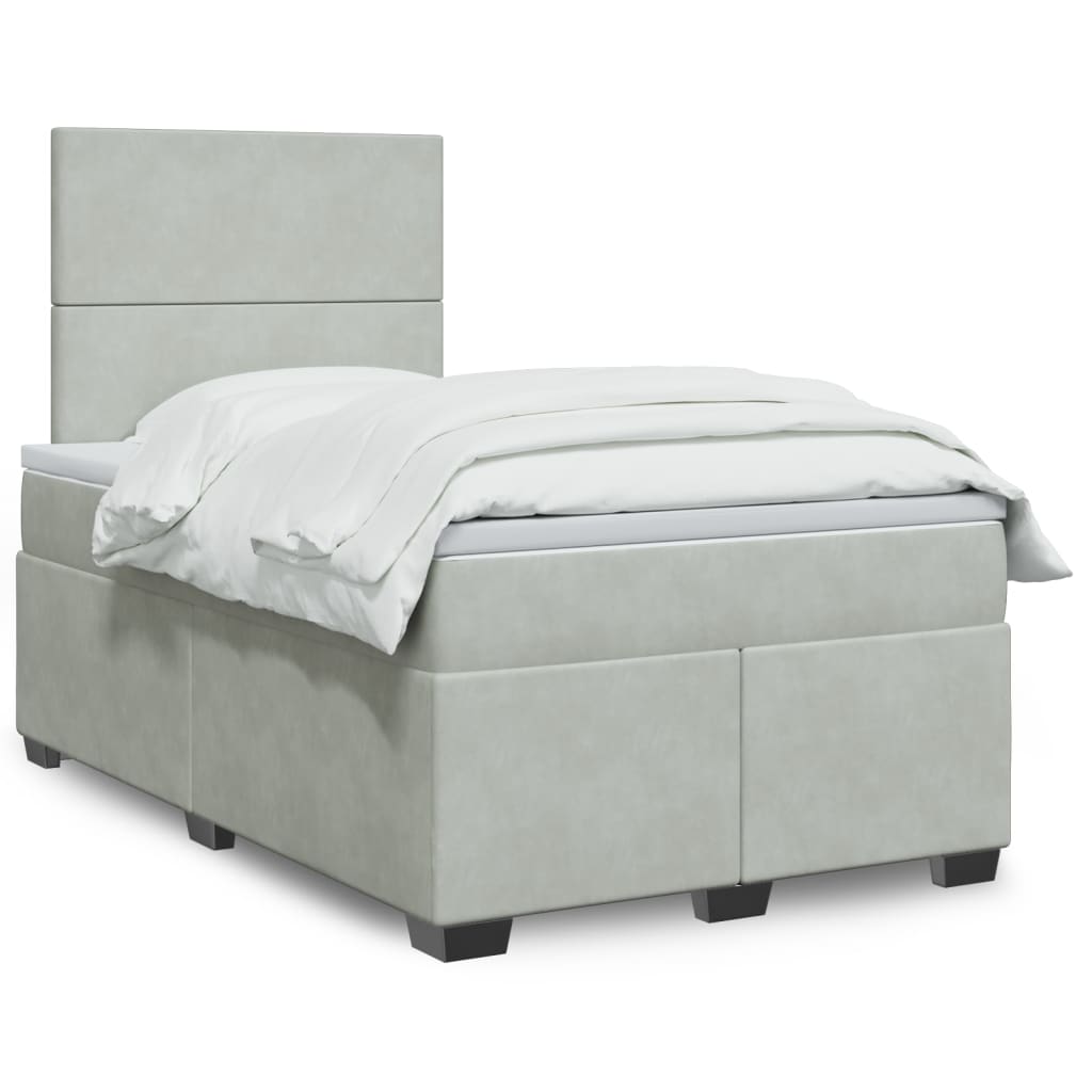 Cama boxspring com colchão 120x190 cm veludo cinzento-claro