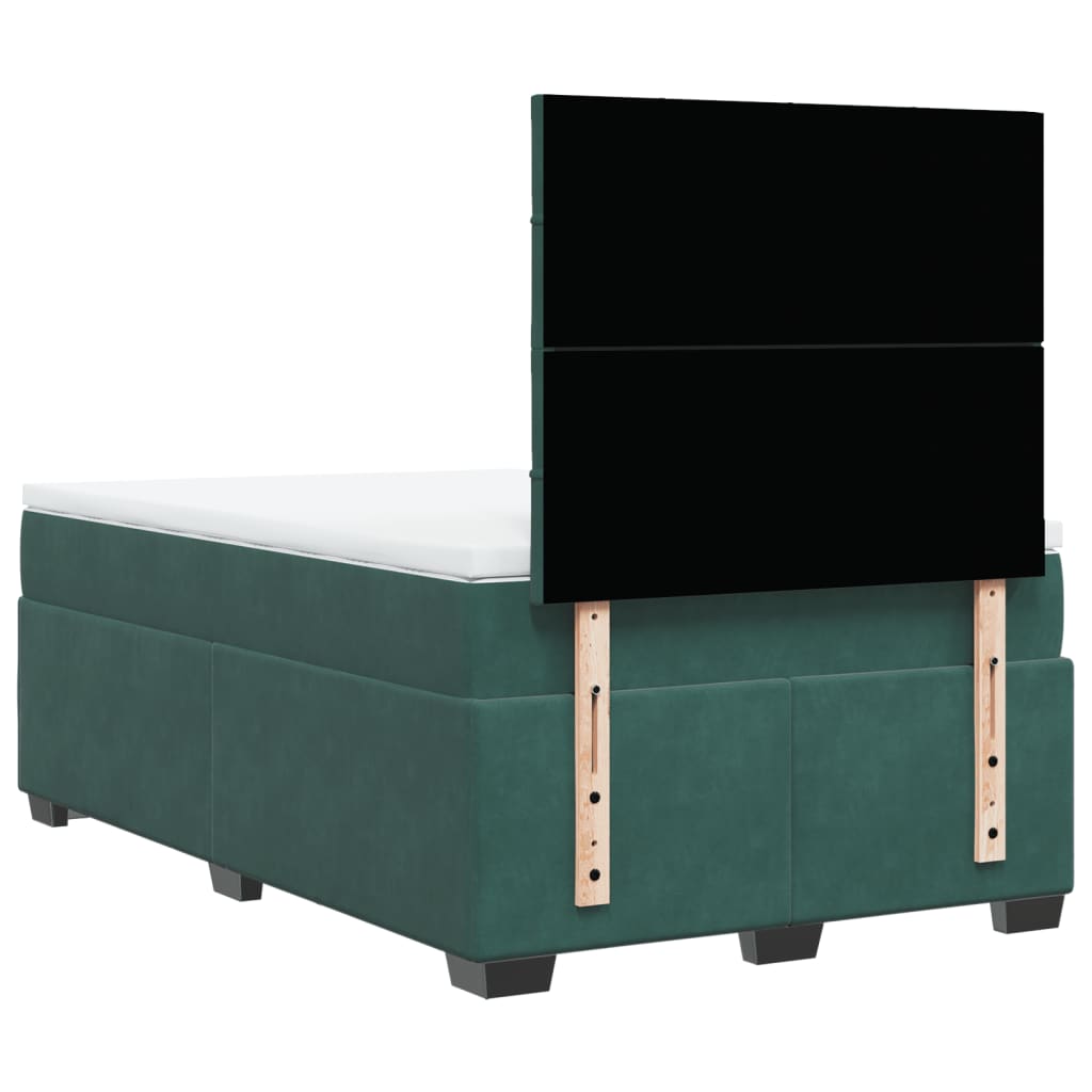 Cama boxspring com colchão 120x190 cm veludo verde-escuro