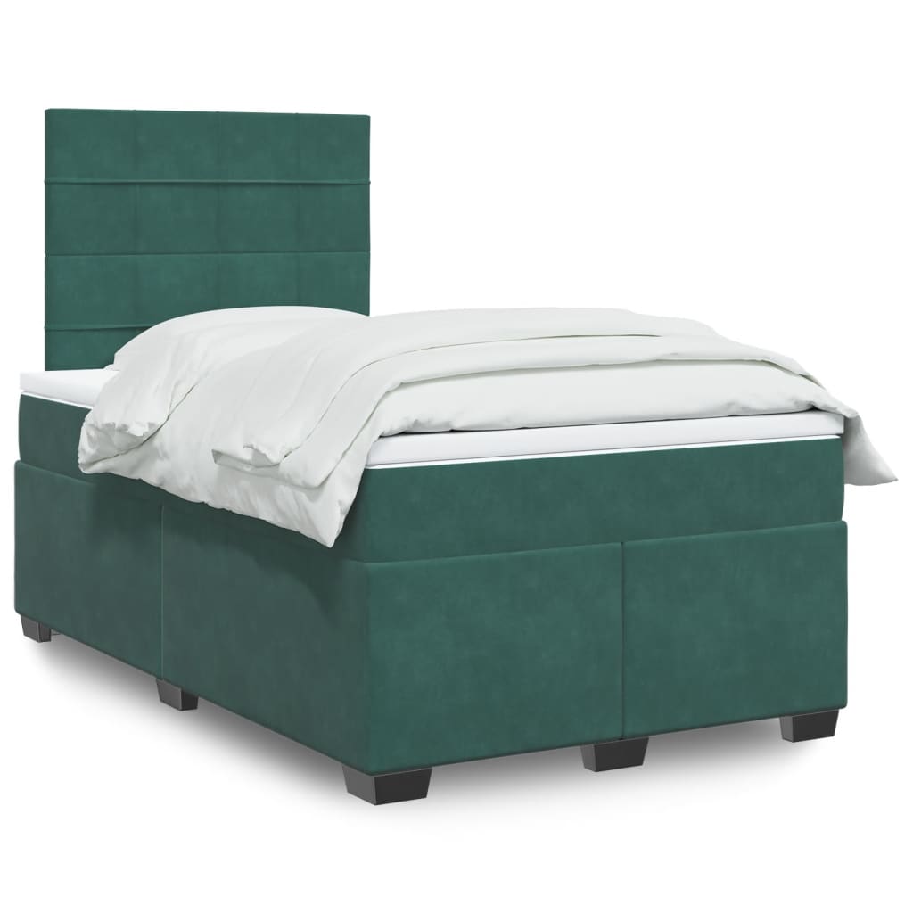 Cama boxspring com colchão 120x190 cm veludo verde-escuro