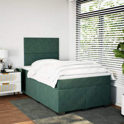 Cama boxspring com colchão 120x200 cm veludo verde-escuro