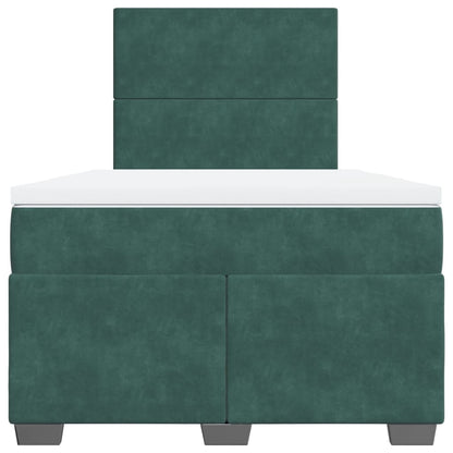 Cama boxspring com colchão 120x200 cm veludo verde-escuro