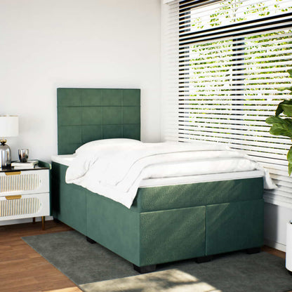 Cama boxspring com colchão 120x200 cm veludo verde-escuro