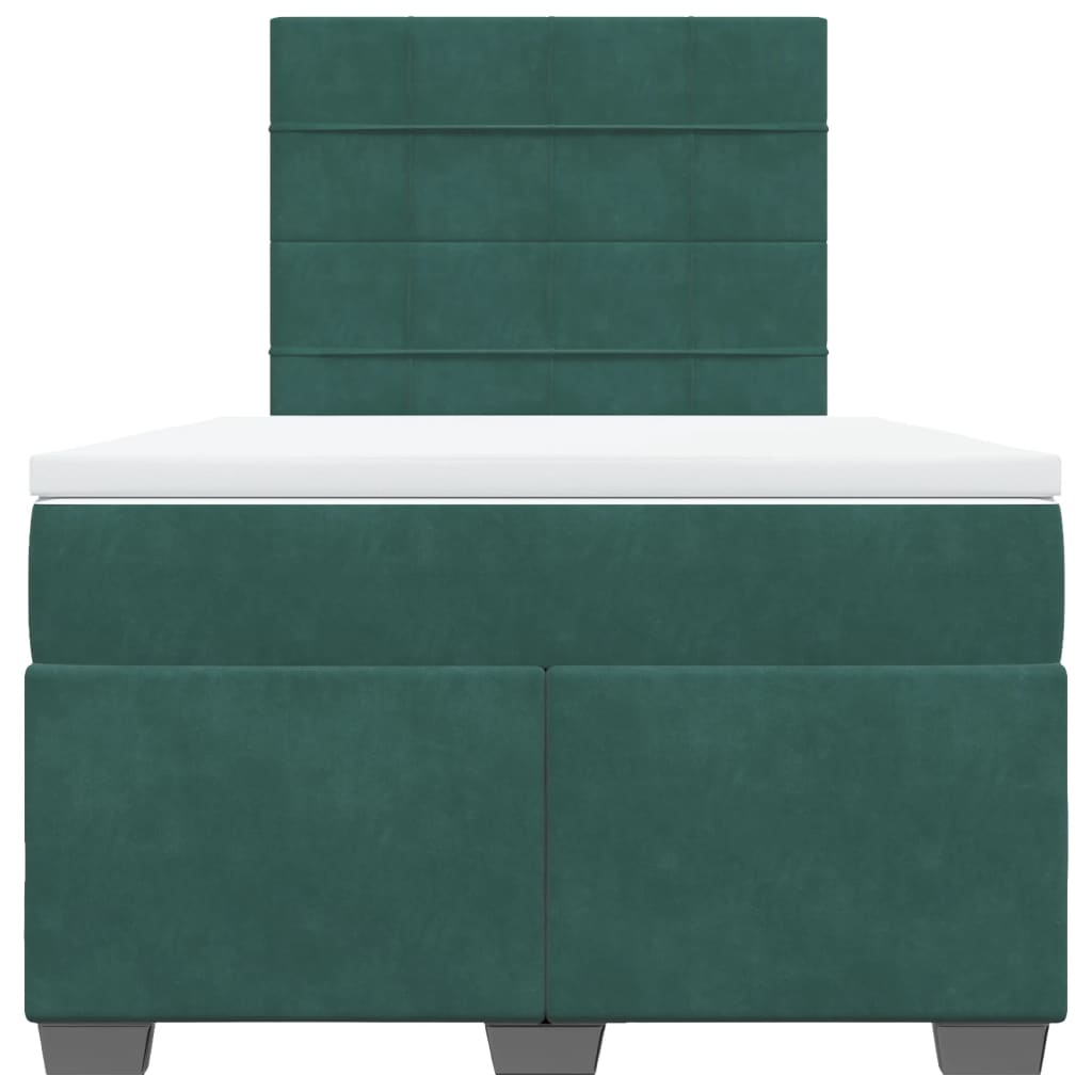 Cama boxspring com colchão 120x200 cm veludo verde-escuro