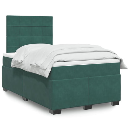 Cama boxspring com colchão 120x200 cm veludo verde-escuro