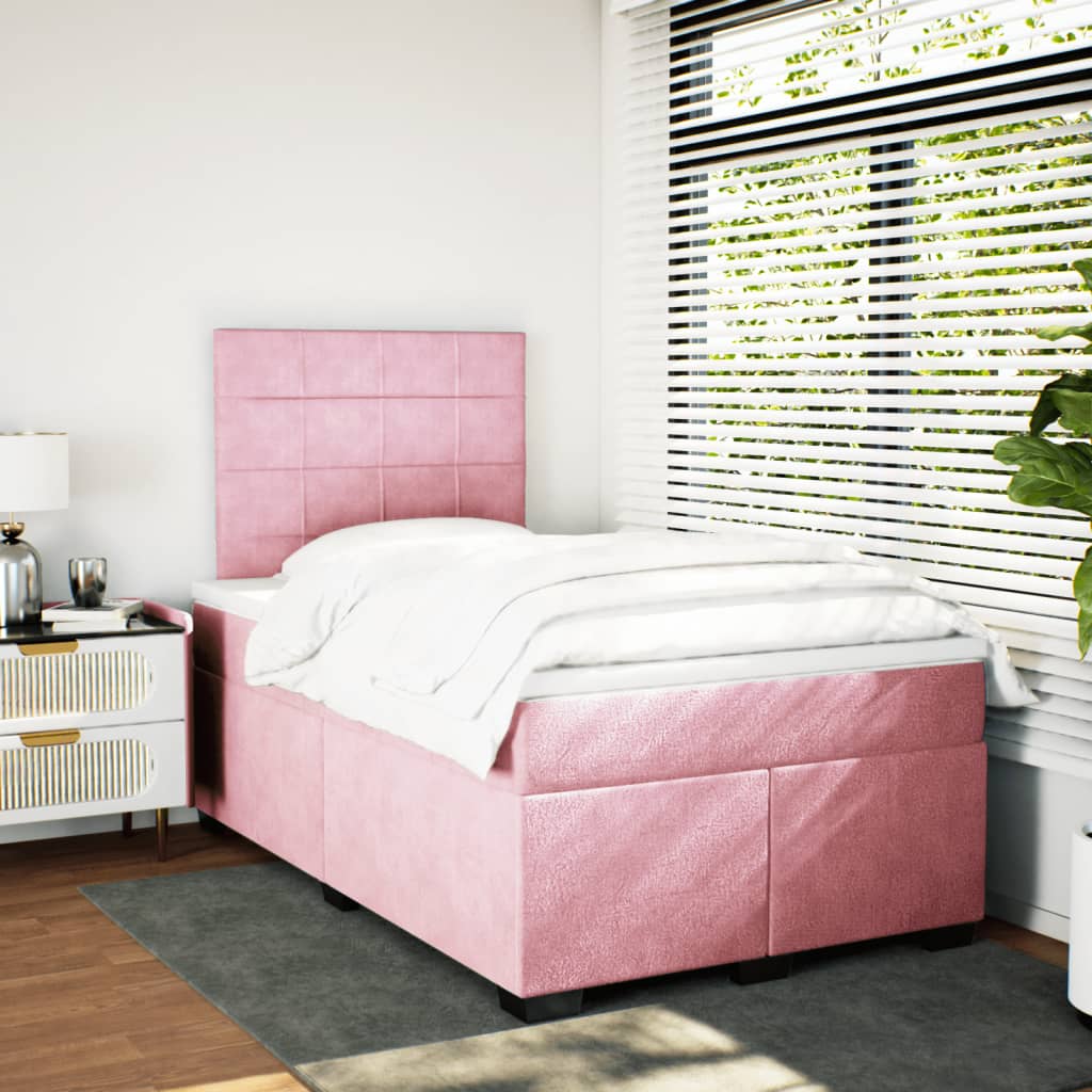 Cama boxspring com colchão 120x200 cm veludo rosa