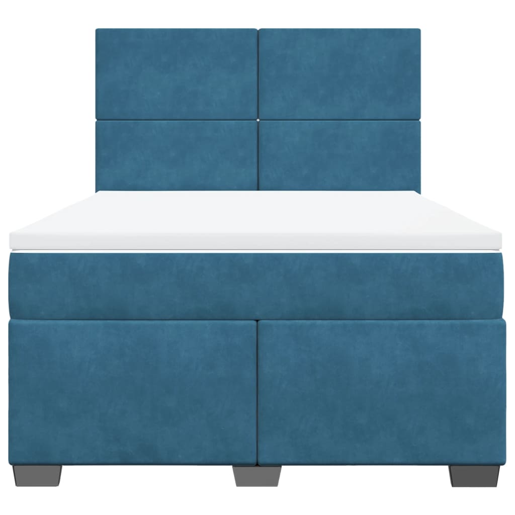 Cama boxspring com colchão 140x190 cm veludo azul