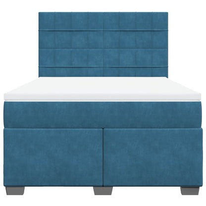 Cama boxspring com colchão 140x190 cm veludo azul