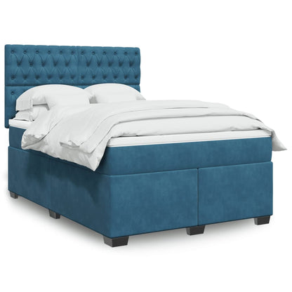 Cama boxspring com colchão 140x190 cm veludo azul