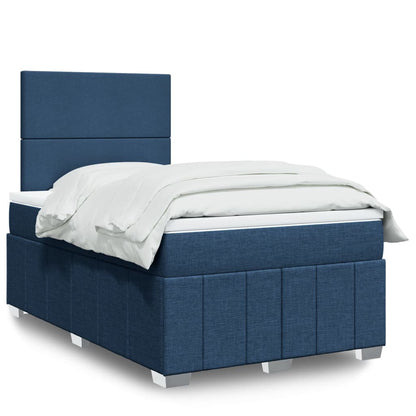 Cama boxspring com colchão 120x190 cm tecido azul