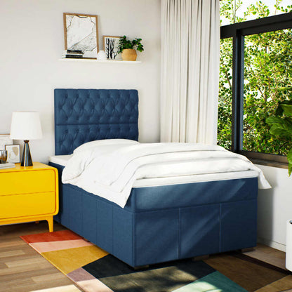 Cama boxspring com colchão 120x190 cm tecido azul