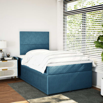 Cama boxspring com colchão 120x190 cm veludo azul-escuro