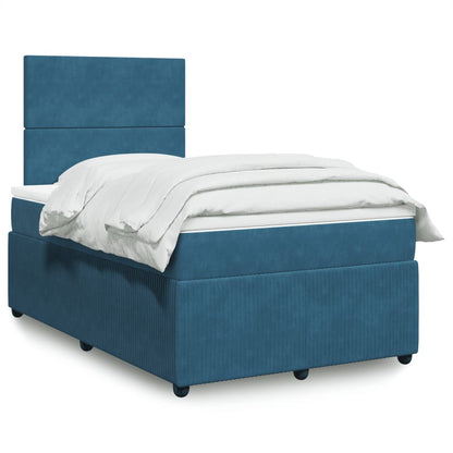 Cama boxspring com colchão 120x190 cm veludo azul-escuro