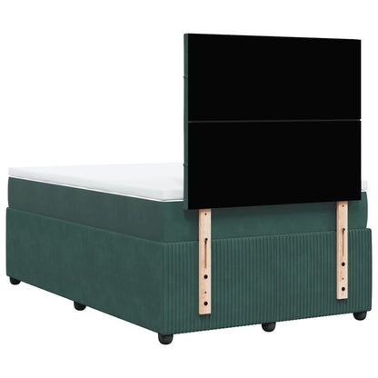 Cama boxspring com colchão 120x190 cm veludo verde-escuro