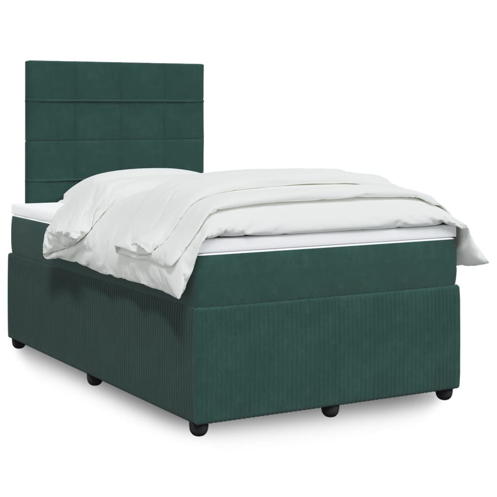 Cama boxspring com colchão 120x190 cm veludo verde-escuro