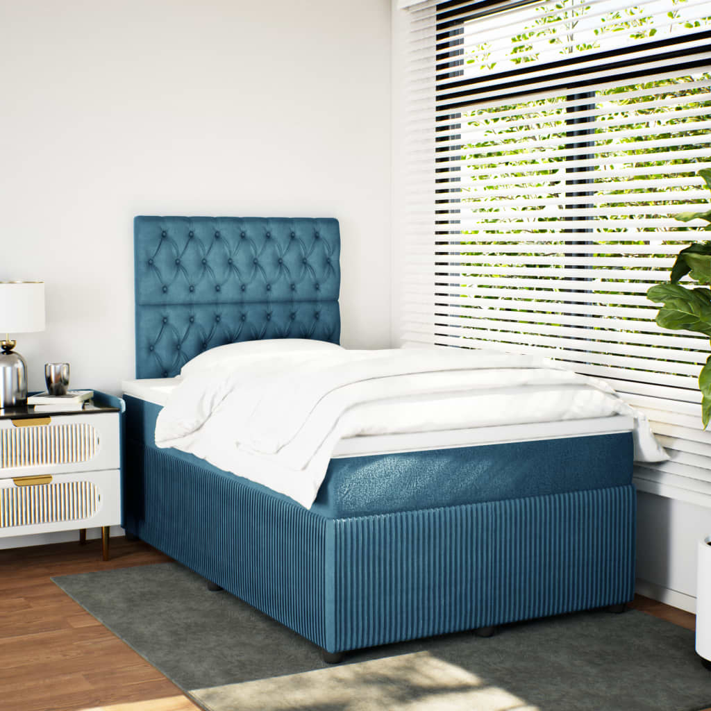 Cama boxspring com colchão 120x190 cm veludo azul-escuro