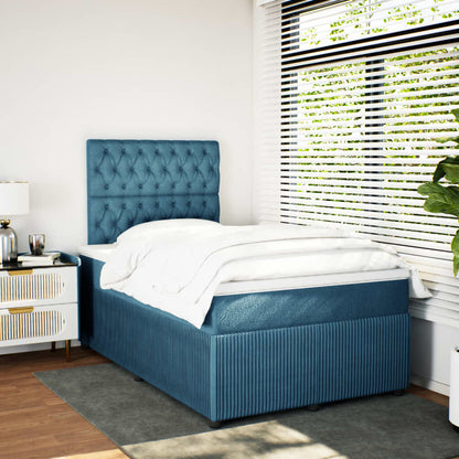 Cama boxspring com colchão 120x190 cm veludo azul-escuro