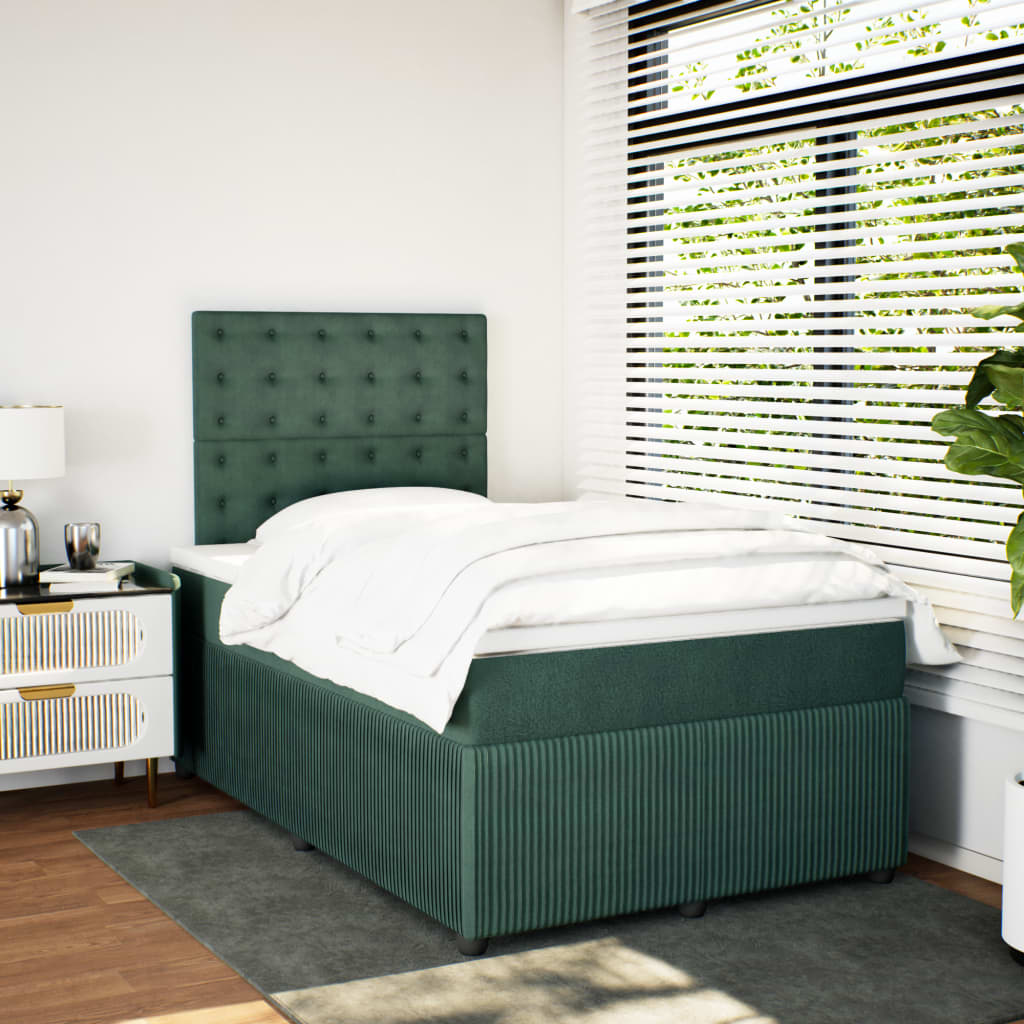 Cama boxspring com colchão 120x190 cm veludo verde-escuro