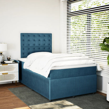 Cama boxspring com colchão 120x190 cm veludo azul-escuro