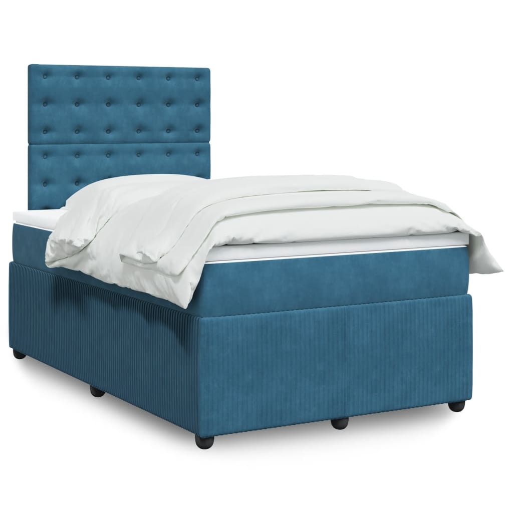 Cama boxspring com colchão 120x190 cm veludo azul-escuro