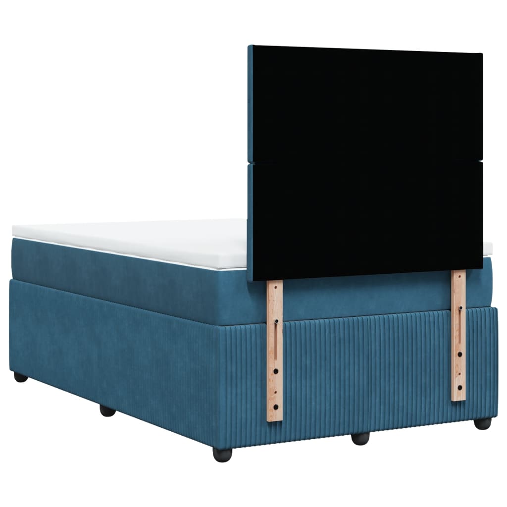 Cama boxspring com colchão 120x200 cm veludo azul-escuro